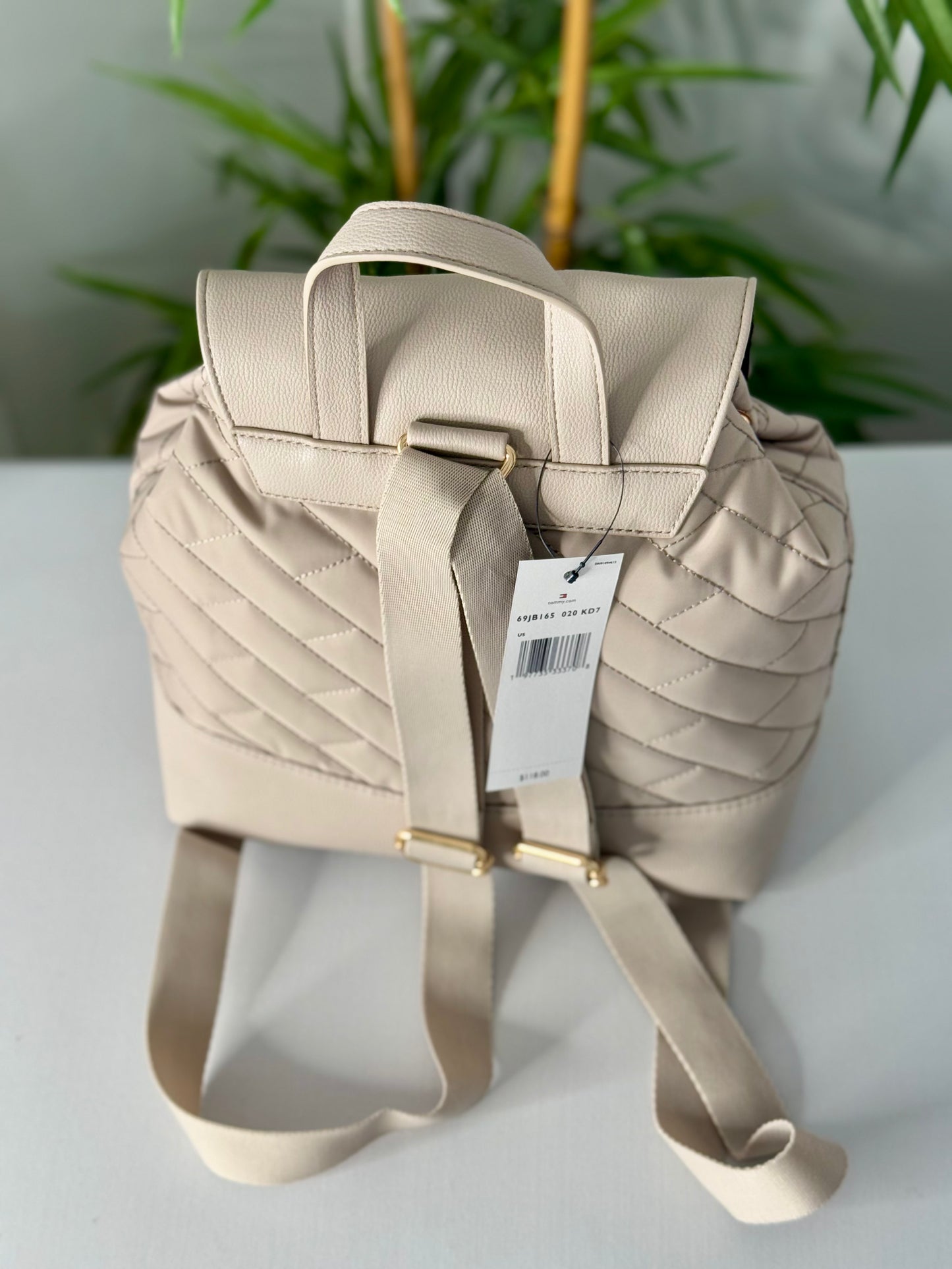Mochila Tommy Hilfiger beige de cuero/tela impermeable