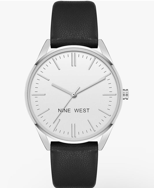 Nine West Round Silver Watch with Black Band