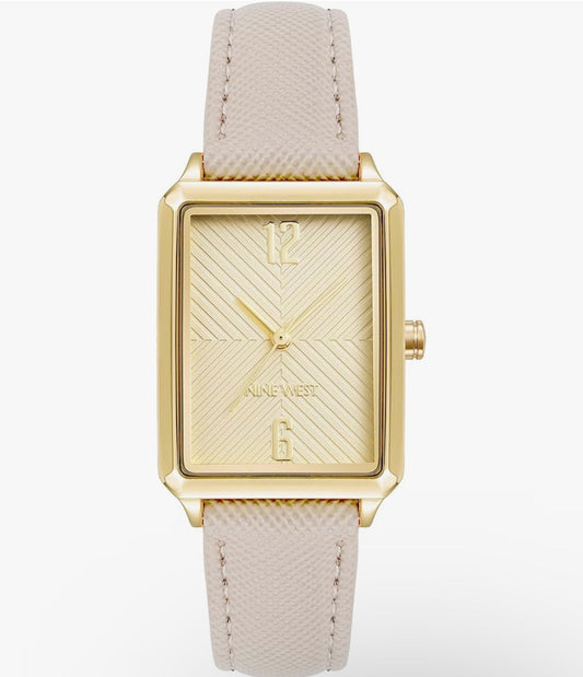 Nine West Rectangular Golden Watch With Beige Band