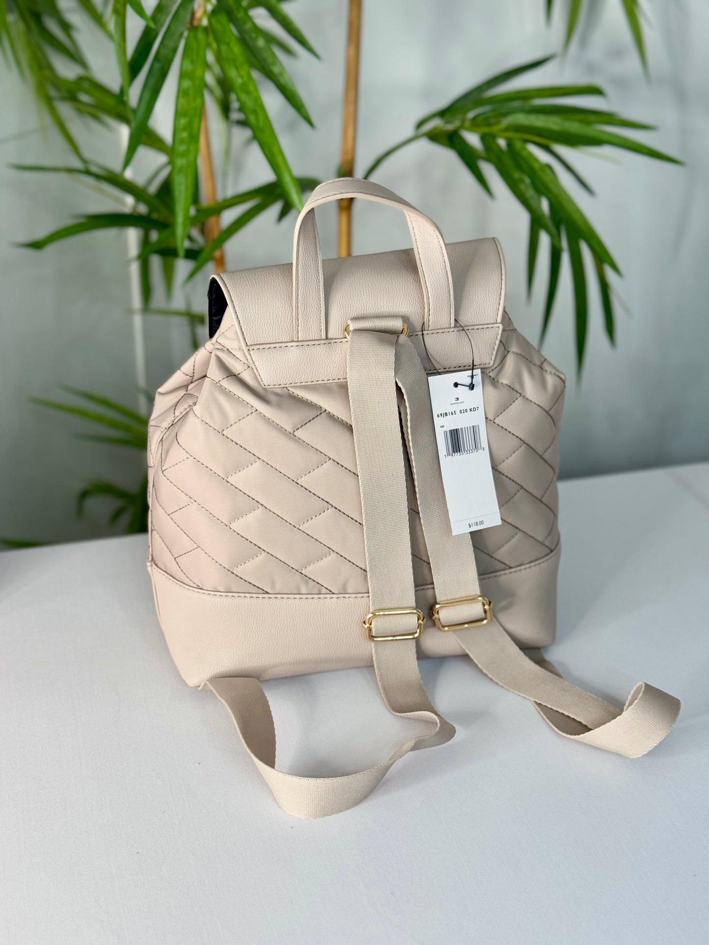 Mochila Tommy Hilfiger beige de cuero/tela impermeable